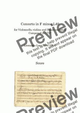 page one of Leonardo Leo - Concerto in F Minor L40  for Cello and Strings
