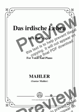 page one of Mahler-Das irdische Leben in A flat Major,for Voice&Pno
