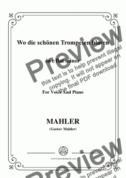page one of Mahler-Wo die schönen Trompeten blasen in e flat minor,for Voice&Pno