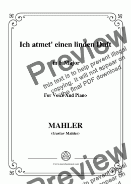 page one of Mahler-Ich atmet' einen linden Duft in F Major,for Voice&Pno