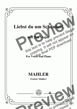 page one of Mahler-Liebst du um Schönheit in E flat Major,for Voice&Pno