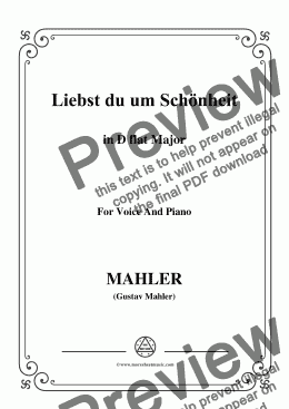 page one of Mahler-Liebst du um Schönheit in D flat Major,for Voice&Pno