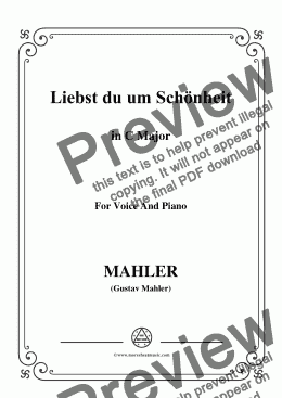 page one of Mahler-Liebst du um Schönheit in C Major,for Voice&Pno