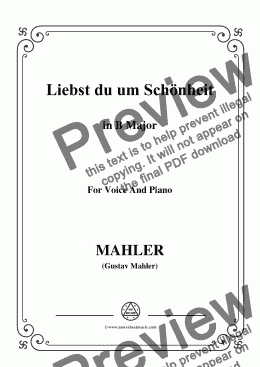 page one of Mahler-Liebst du um Schönheit in B Major,for Voice&Pno