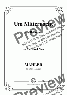 page one of Mahler-Um Mitternacht in e flat minor,for Voice&Pno