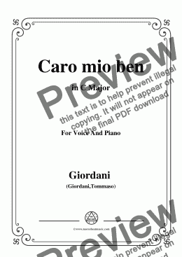 page one of Giordani,Tommaso-Caro mio ben,in C Major,for Voice and Piano