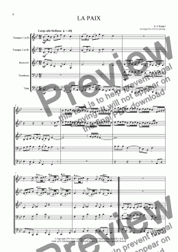 page one of Music for the Royal Fireworks - La Paix etc (brass quintet)