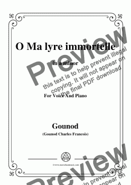 page one of Gounod-O Ma lyre immortelle,from 'Sapho',in a minor,for Voice and Piano