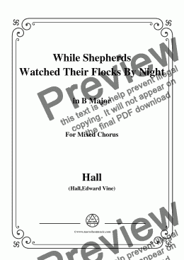 page one of Hall-While Shepherds Watched Their Flocks by night,in B Major,For Quatre Chorales
