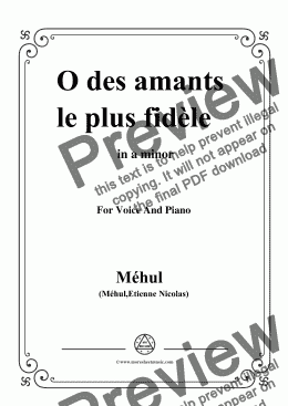 page one of Mehul-O des amants le plus fidèle,from 'Ariodant',in a minor,for Voice and Piano