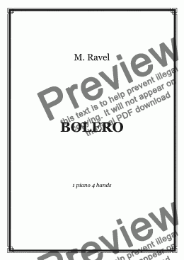 page one of Ravel - BOLERO - 1 piano 4 hands