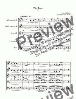 page one of Pie Jesu for Brass Quintet