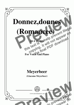 page one of Meyerbeer-Donnez,donnes(Romancee),from 'Le Prophète',in e minor,for Voice and Piano
