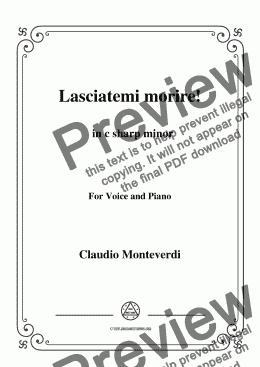 page one of Monteverdi-Lasciatemi morire! in c sharp minor,for Voice&Pno