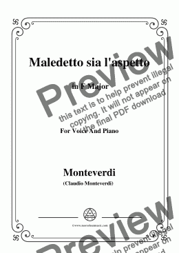 page one of Monteverdi-Maledetto sia l'aspetto in F Major, for Voice and Piano