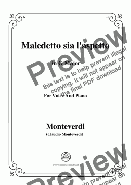 page one of Monteverdi-Maledetto sia l'aspetto in G Major, for Voice and Piano