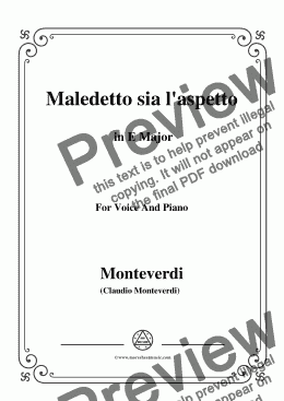 page one of Monteverdi-Maledetto sia l'aspetto in E Major, for Voice and Piano