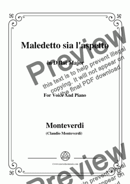 page one of Monteverdi-Maledetto sia l'aspetto in D flat Major, for Voice and Piano