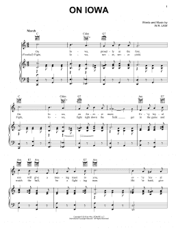 page one of On Iowa (Piano, Vocal & Guitar Chords (Right-Hand Melody))
