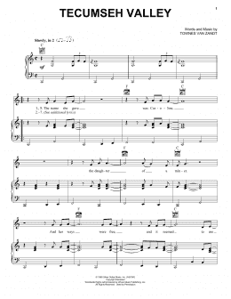 page one of Tecumseh Valley (Piano, Vocal & Guitar Chords (Right-Hand Melody))