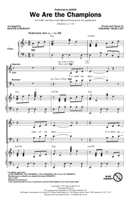page one of We Are The Champions (arr. Roger Emerson) (SAB Choir)