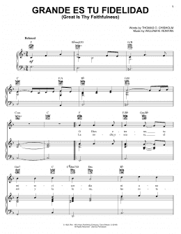 page one of Grande Es Tu Fidelidad (Great Is Thy Faithfulness) (Piano, Vocal & Guitar Chords (Right-Hand Melody))