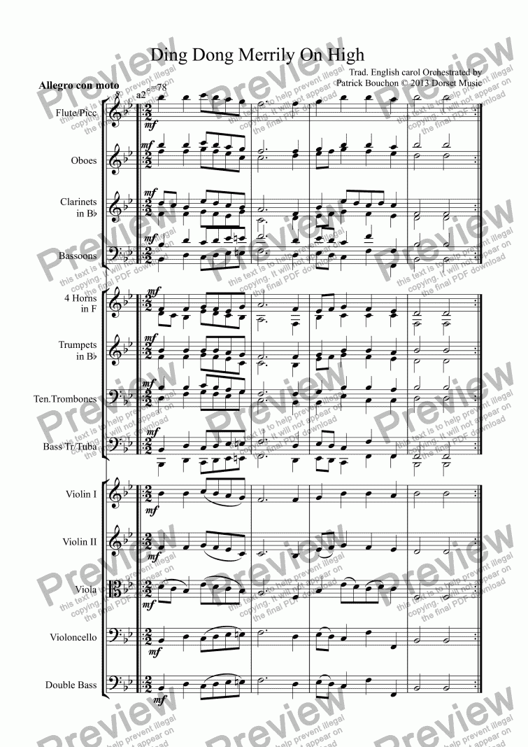 page one of Ding Dong Merrily On High for Orchestra