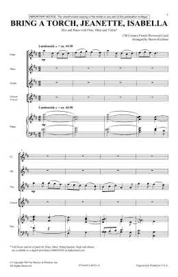 page one of Bring A Torch, Jeannette, Isabella (arr. Shawn Kirchner) (SSA Choir)