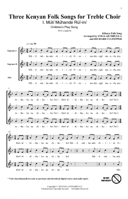 page one of Three Kenyan Folksongs for Treble Choir (SSA Choir)