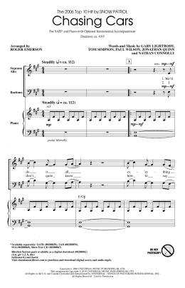 page one of Chasing Cars (arr. Roger Emerson) (SAB Choir)