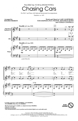 page one of Chasing Cars (arr. Roger Emerson) (SSA Choir)