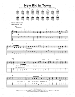 page one of New Kid In Town (Easy Guitar Tab)
