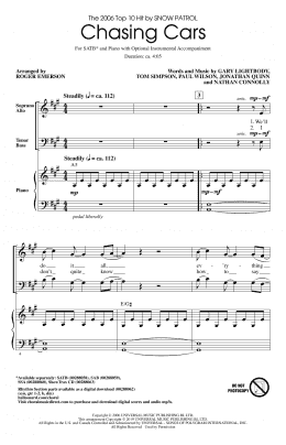 page one of Chasing Cars (arr. Roger Emerson) (SATB Choir)