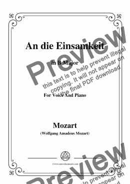 page one of Mozart-An die einsamkeit,in B Major,for Voice and Piano