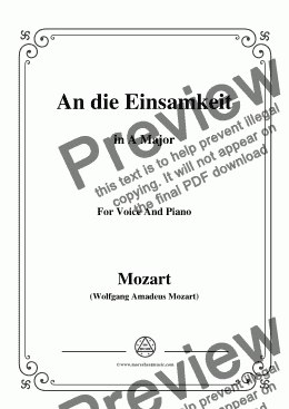 page one of Mozart-An die einsamkeit,in A Major,for Voice and Piano