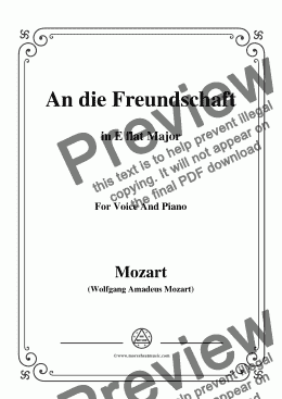 page one of Mozart-An die freundschaft,in E flat Major,for Voice and Piano