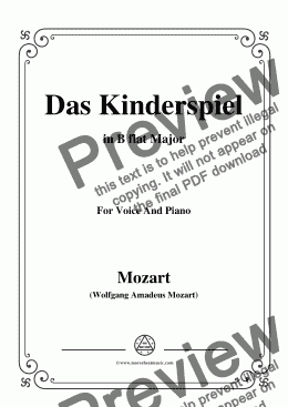 page one of Mozart-Das kinderspiel,in B flat Major,for Voice and Piano
