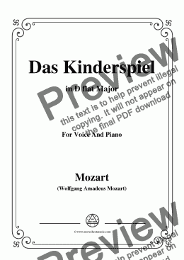 page one of Mozart-Das kinderspiel,in D flat Major,for Voice and Piano