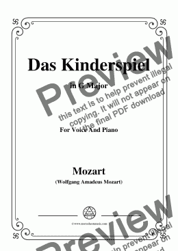 page one of Mozart-Das kinderspiel,in G Major,for Voice and Piano
