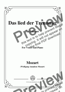 page one of Mozart-Das lied der trennung,in f minor,for Voice and Piano