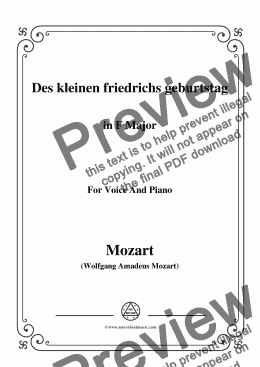 page one of Mozart-Des kleinen friedrichs geburtstag,in F Major,for Voice and Piano