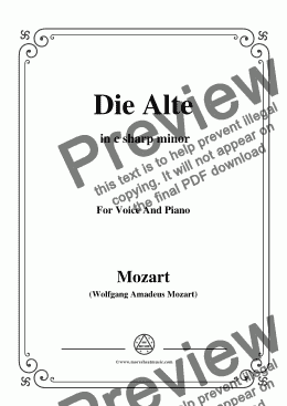 page one of Mozart-Die alte,in c sharp minor,for Voice and Piano