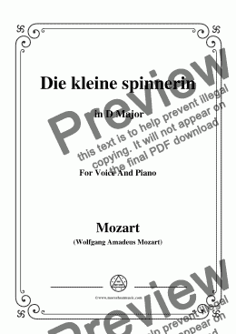 page one of Mozart-Die kleine spinnerin,in D Major,for Voice and Piano