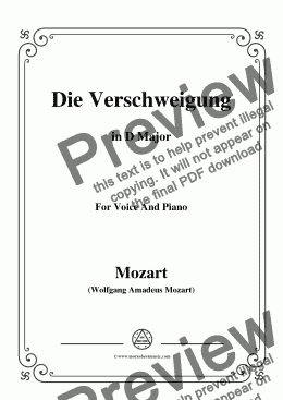 page one of Mozart-Die verschweigung,in D Major,for Voice and Piano