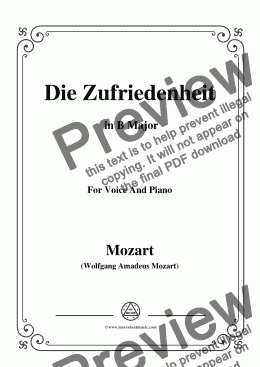 page one of Mozart-Die zufriedenheit,in B Major,for Voice and Piano