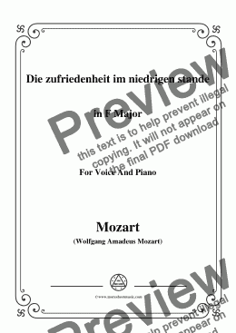 page one of Mozart-Die zufriedenheit im niedrigen stande,in F Major,for Voice and Piano