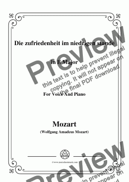 page one of Mozart-Die zufriedenheit im niedrigen stande,in E Major,for Voice and Piano