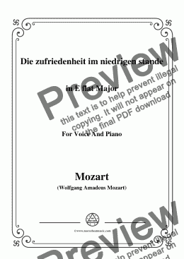 page one of Mozart-Die zufriedenheit im niedrigen stande,in E flat Major,for Voice and Piano