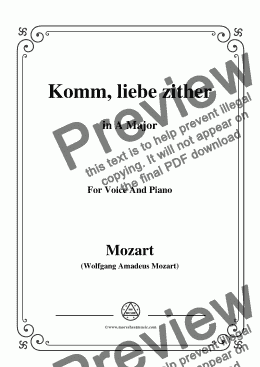 page one of Mozart-Komm,liebe zither,in A Major,for Voice and Piano