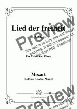 page one of Mozart-Lied der freiheit,in A Major,for Voice and Piano